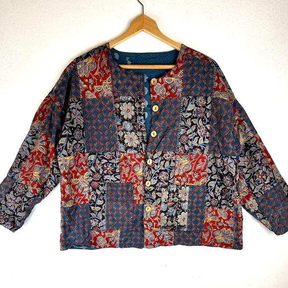 Reversible Button Up Patchwork & Embroidered Jacket Lightweight Office - Picture 6 of 13